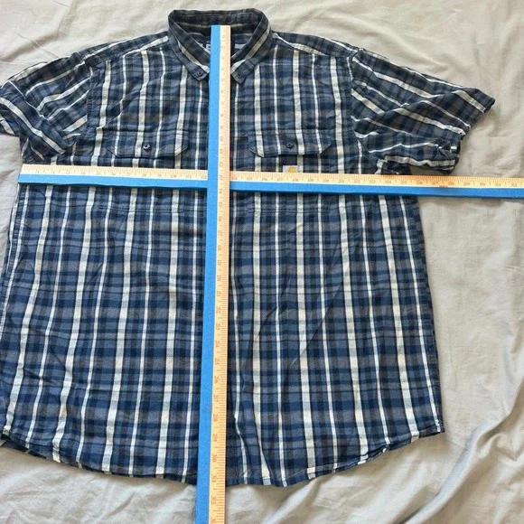 CARHARTT Button Up Shirt Mens Size XL Loose Fit Plaid Short Sleeve Work Utility - Picture 6 of 15